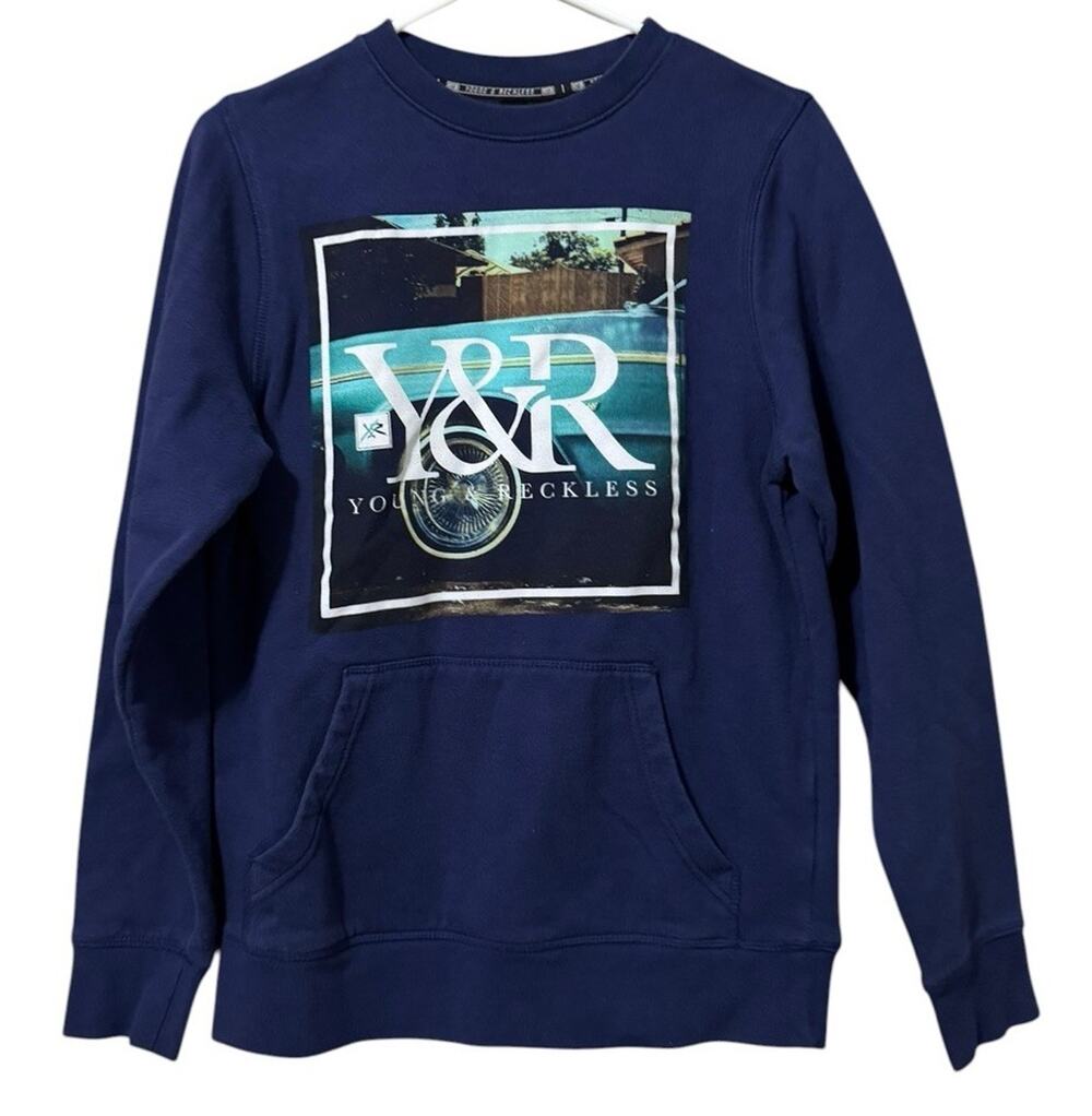 Young & Reckless Unisex Sz Small Graphic Print Sweatshirt Grunge Skater Hip Hop